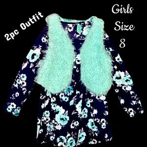 Girls Size 8 Floral Dress with Matching Vest